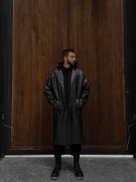 ترنچ کت چرم آستین کیمونو - تصویر 3